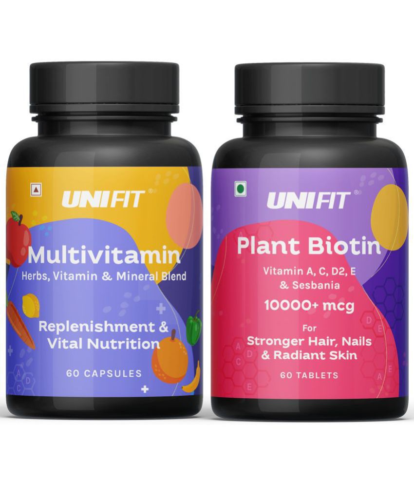     			Unifit Plant Biotin Tablets & Multivitamin Capsules for Skin glow, Stamina and Immunity for Men & Women (120 Tablets Combo Pack)