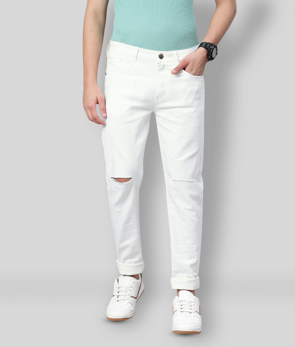     			Urbano Fashion - White Cotton Blend Slim Fit Men's Jeans ( Pack of 1 )