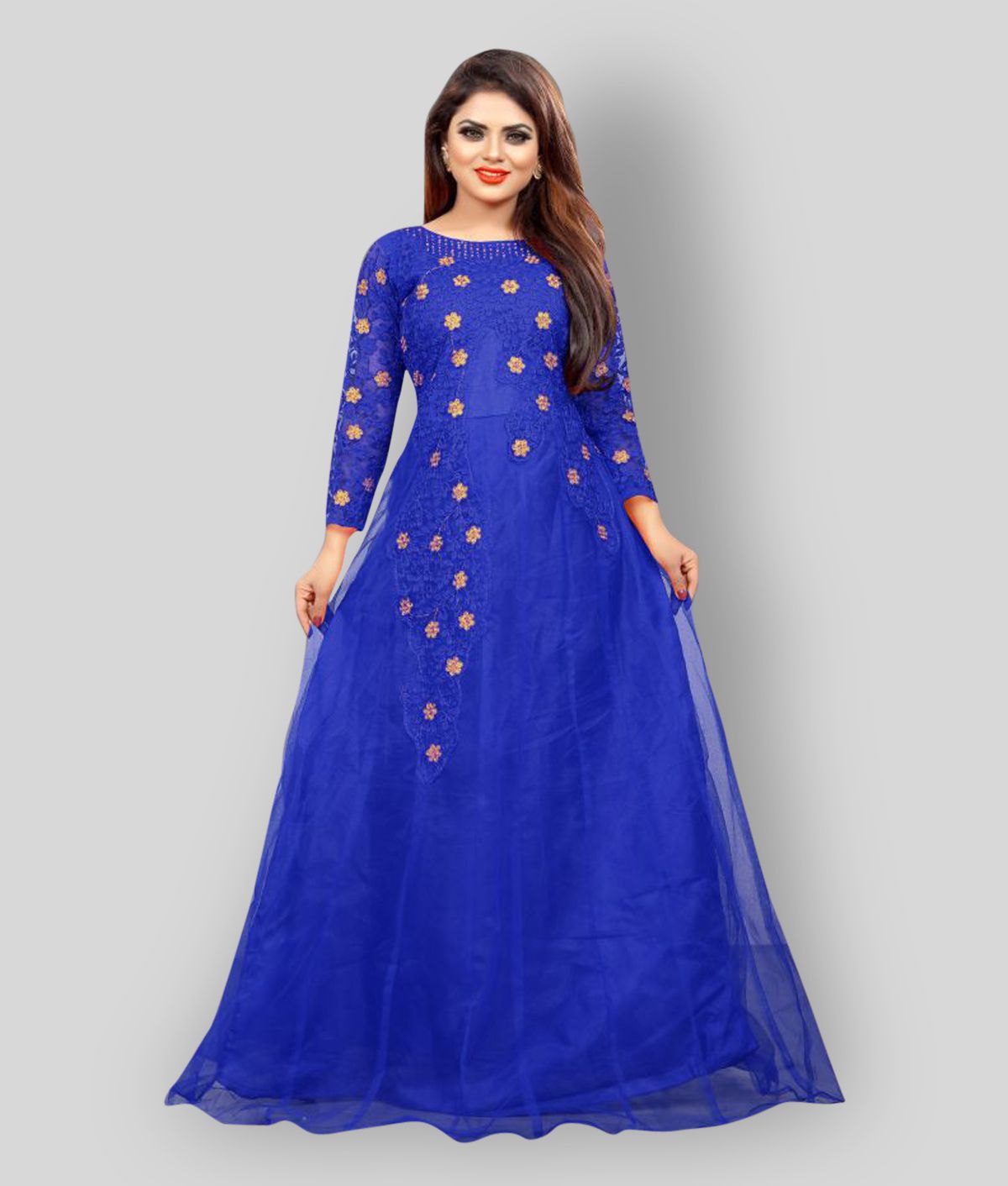     			Apnisha - Blue A-line Net Women's Stitched Ethnic Gown ( Pack of 1 )