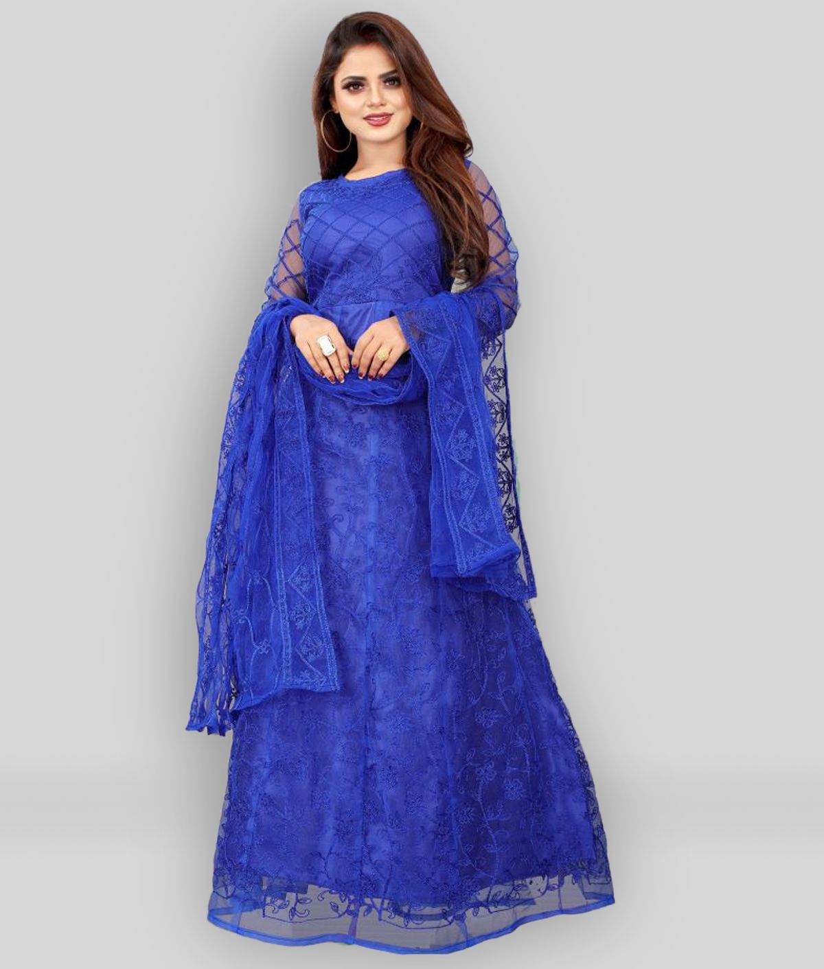     			Apnisha - Blue A-line Net Women's Stitched Ethnic Gown ( Pack of 1 )