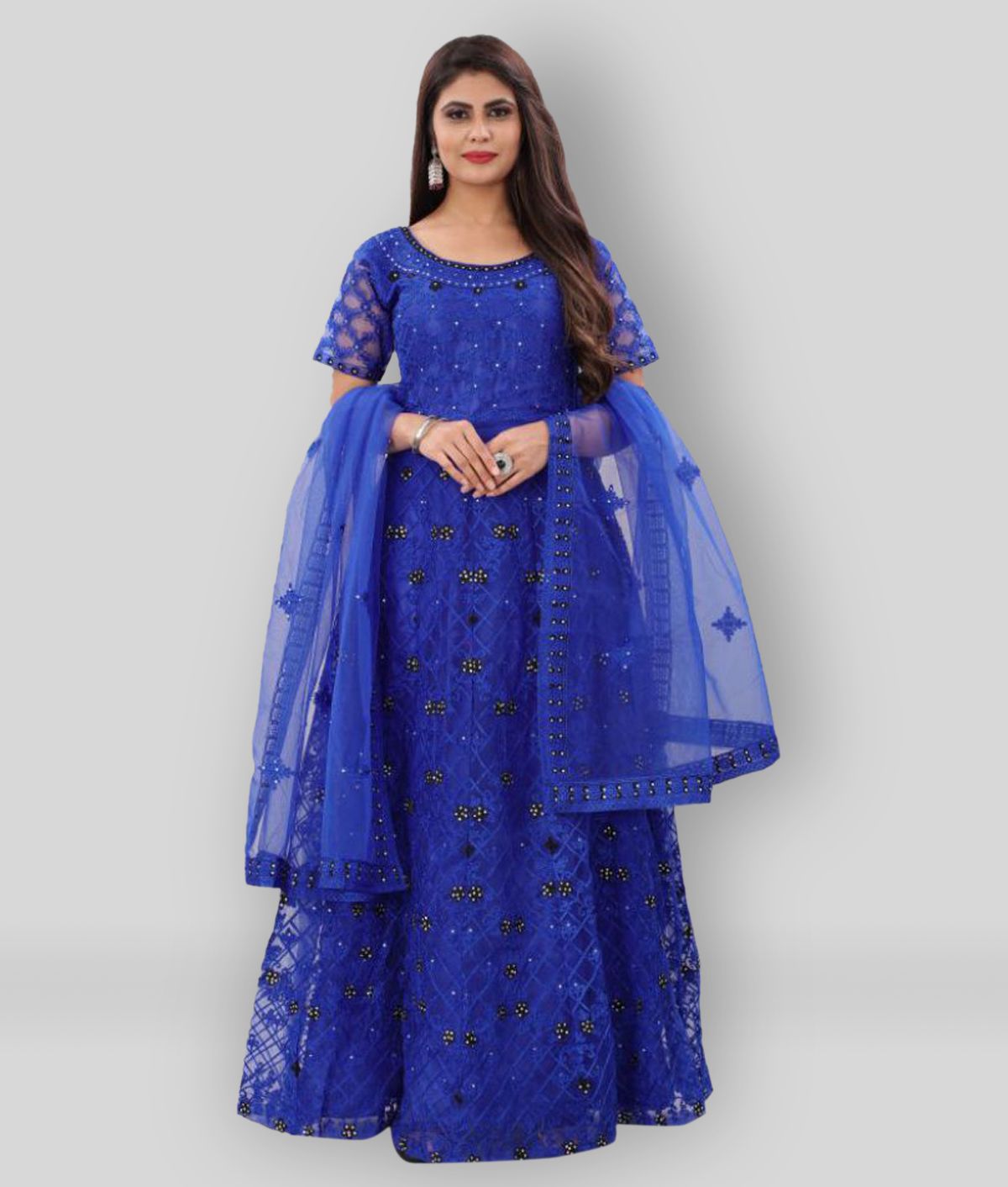     			Apnisha - Blue A-line Net Women's Stitched Ethnic Gown ( Pack of 1 )