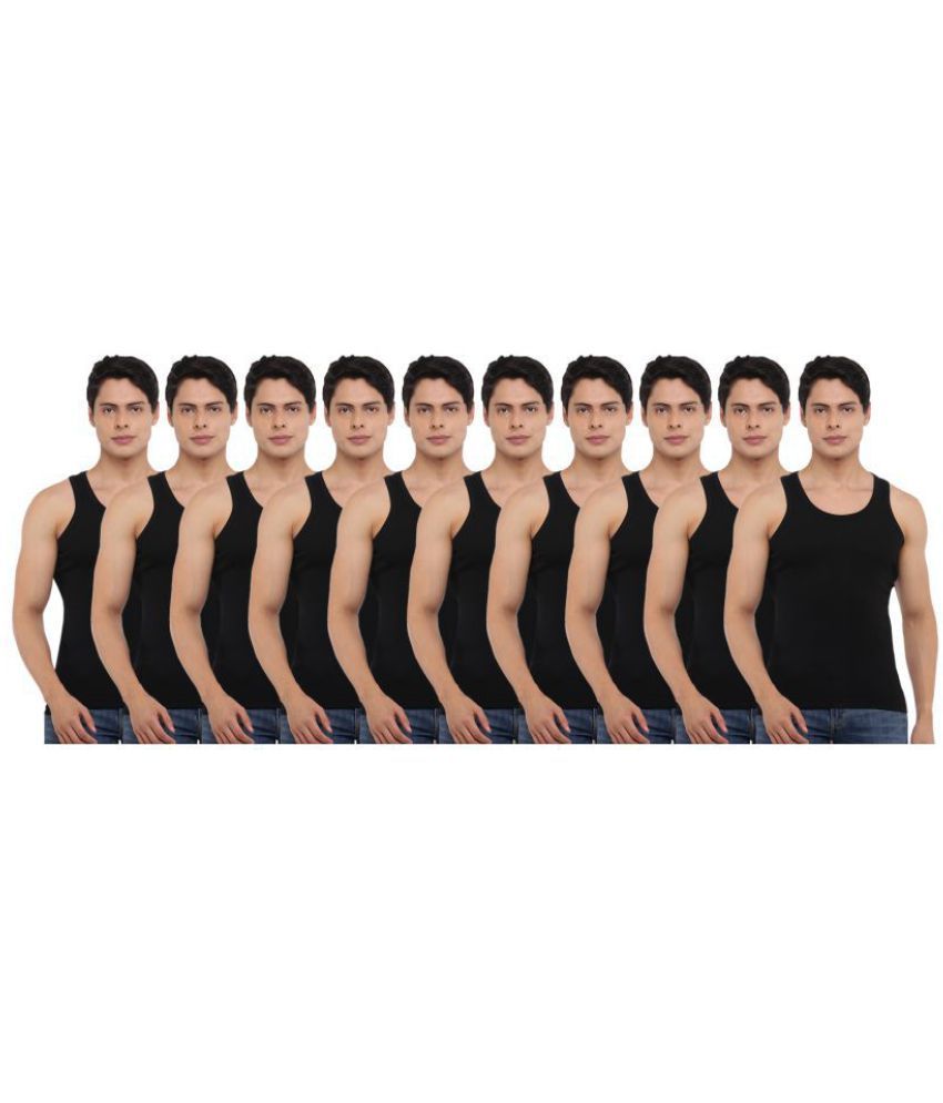     			Pack of 10 Dollar Bigboss Black Solid Cotton Blend Men Vest