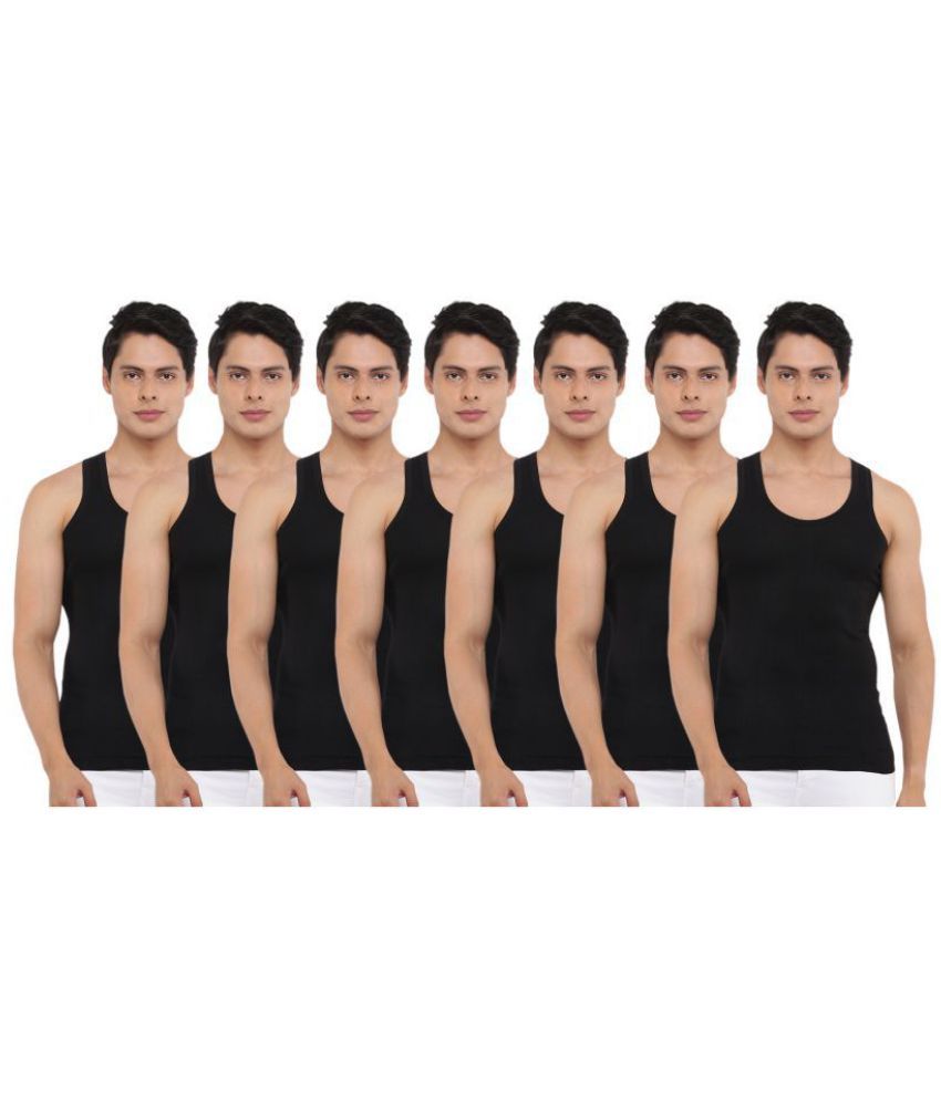     			Pack of 7 Dollar Bigboss Black Solid Cotton Blend Men Vest