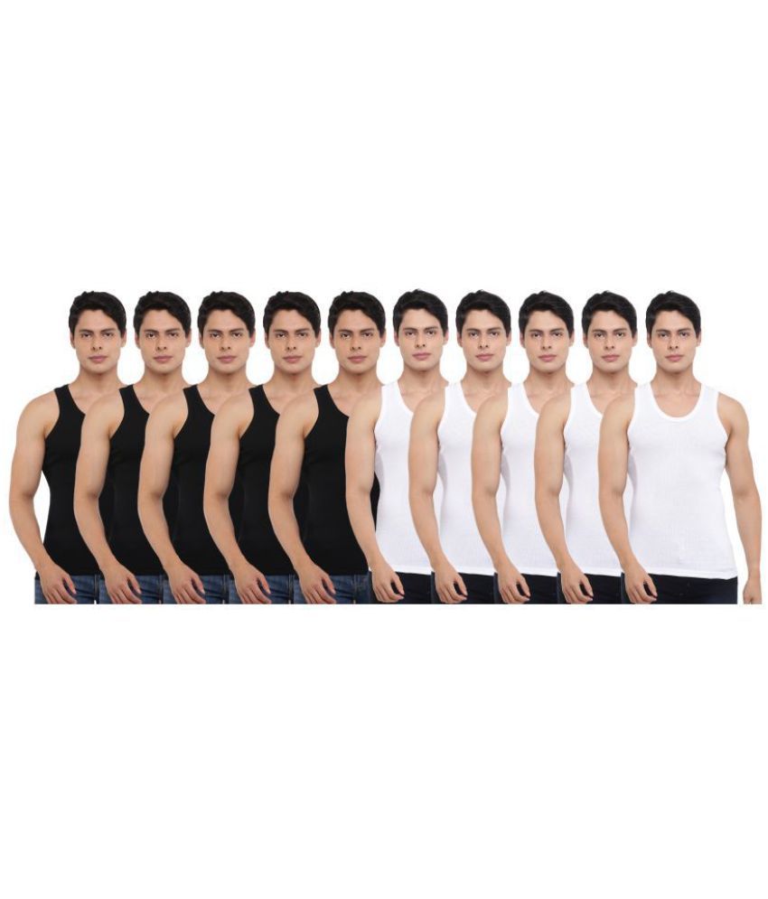     			Pack of 10 Dollar Bigboss Black-White Solid Cotton Blend Men Vest