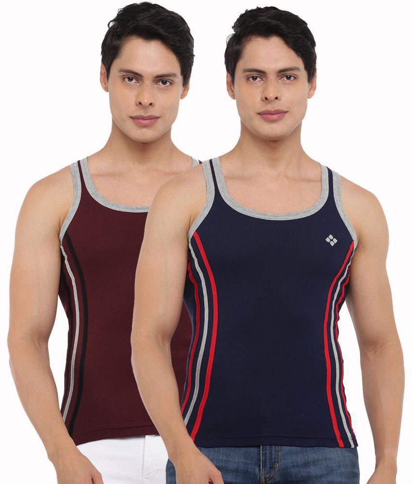     			Pack of 2 Dollar Bigboss Assorted Striped Cotton Blend Men Vest