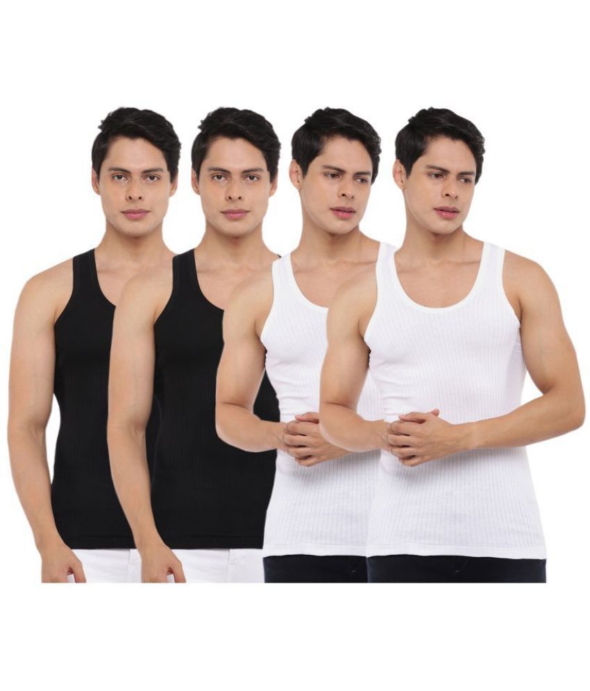     			Dollar Bigboss Black-White Solid Cotton Blend Men Vest (Pack of 4)