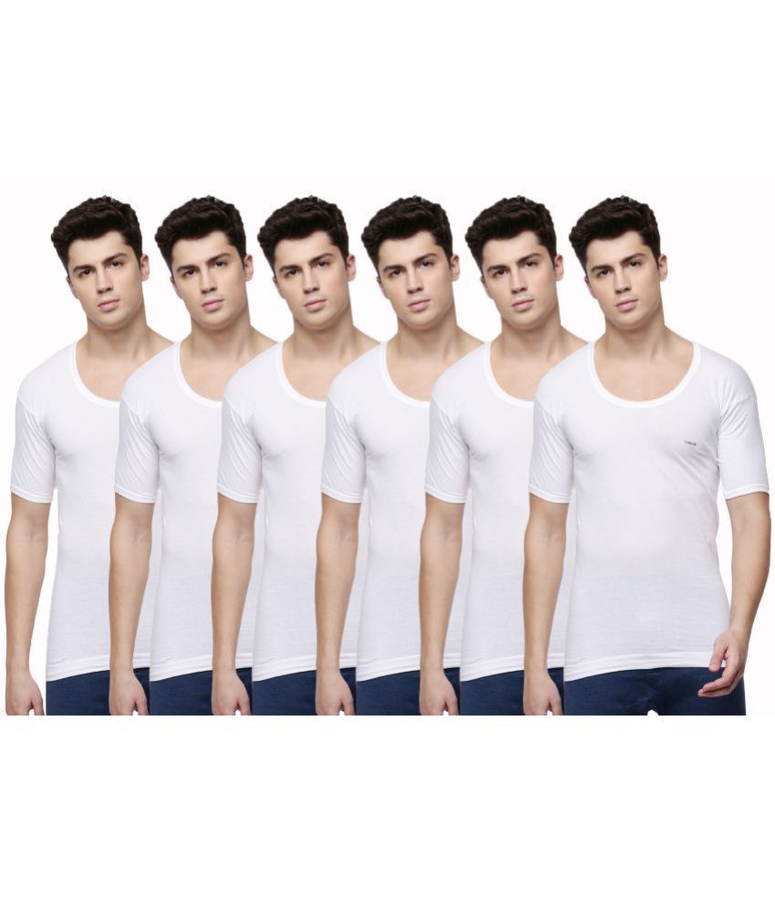     			Pack of 6 Dollar Bigboss White Solid Cotton Blend Men Vest