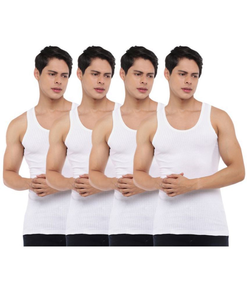     			Pack of 4 Dollar Bigboss White Solid Cotton Blend Men Vest