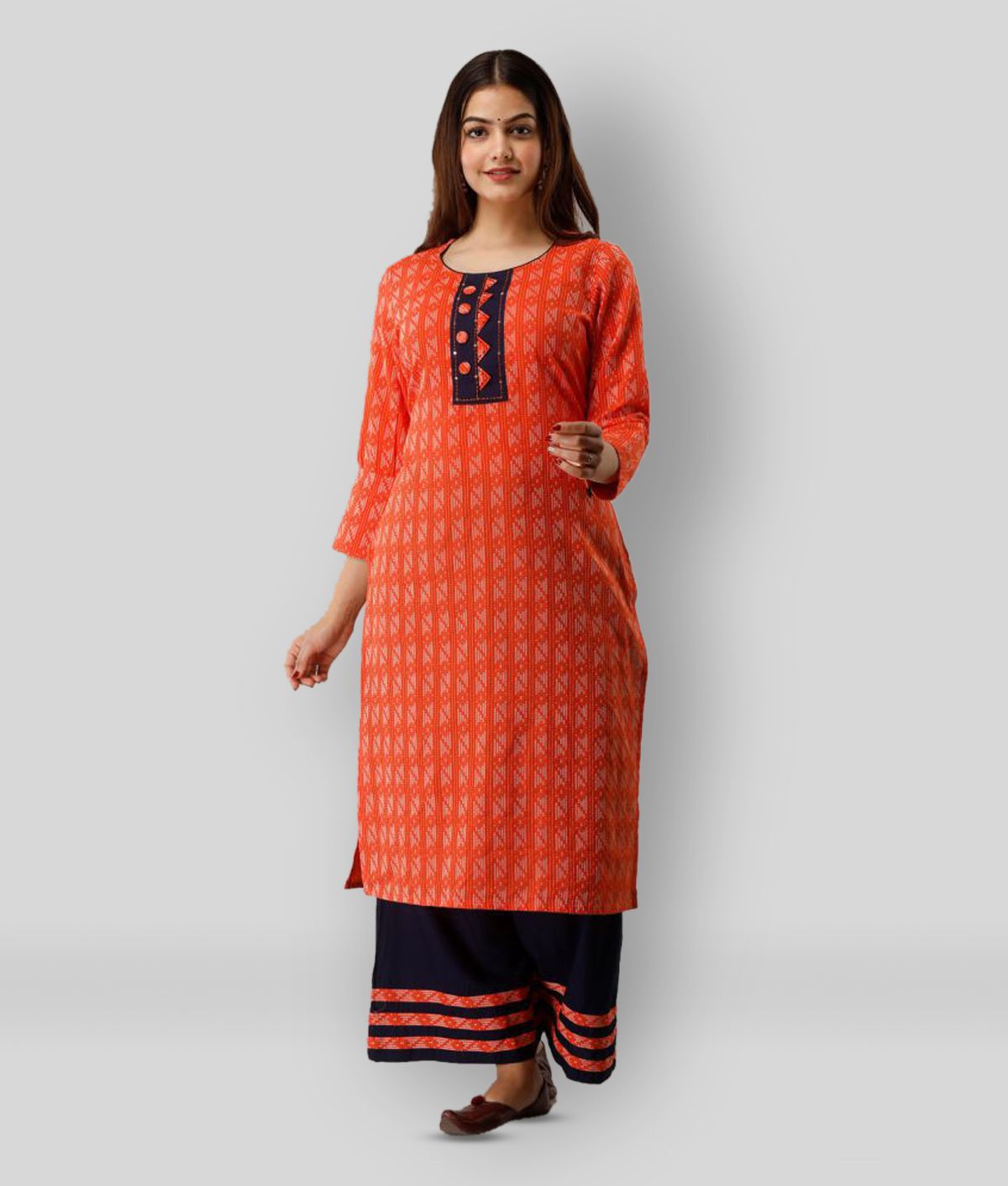     			Frionkandy - Orange Straight Cotton Women's Stitched Salwar Suit ( Pack of 1 )