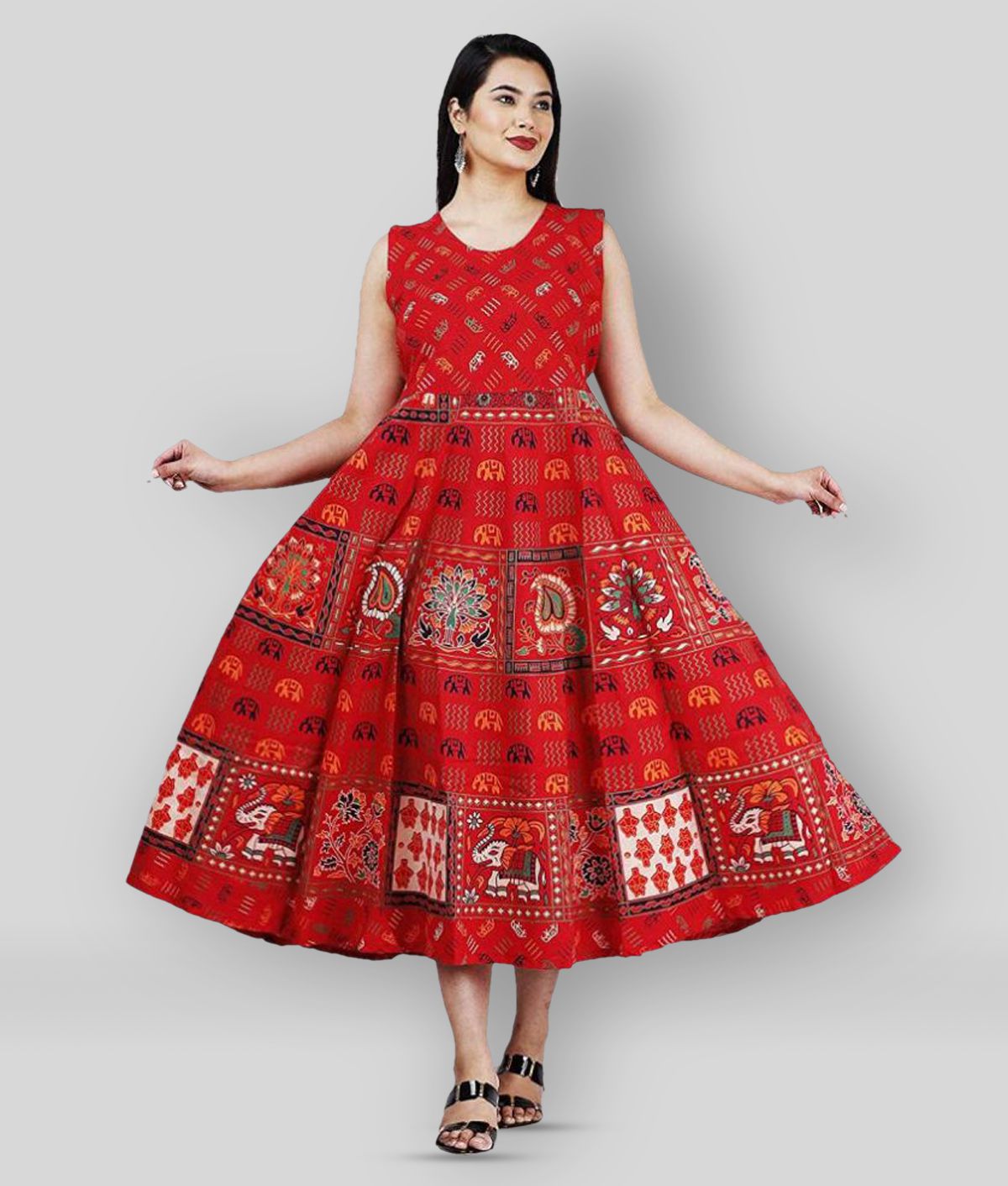     			G4Girl - Red Anarkali Cotton Women's Stitched Ethnic Gown ( Pack of 1 )