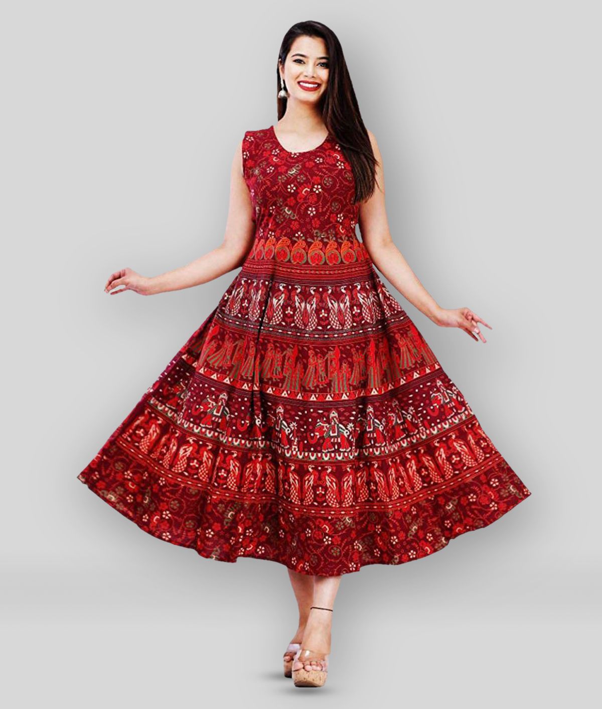     			G4Girl - Maroon Anarkali Cotton Women's Stitched Ethnic Gown ( Pack of 1 )