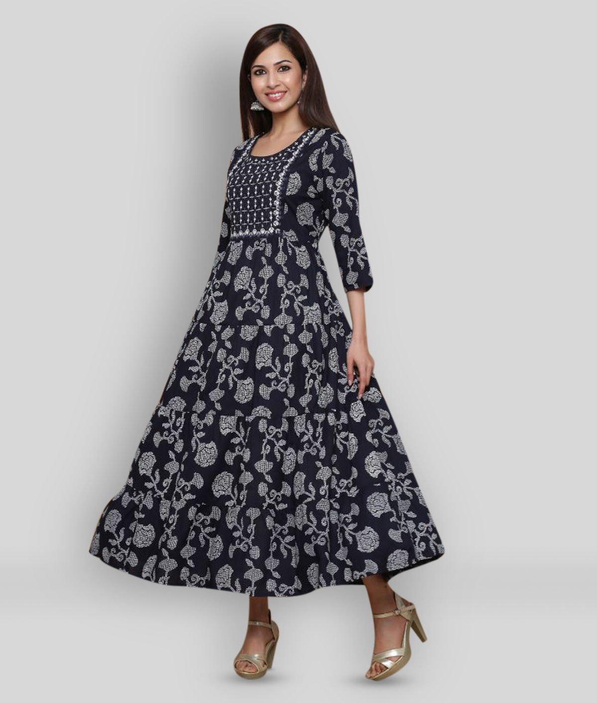 Juniper - Navy Blue Flared Rayon Women's Stitched Ethnic Gown ( Pack of 1 )