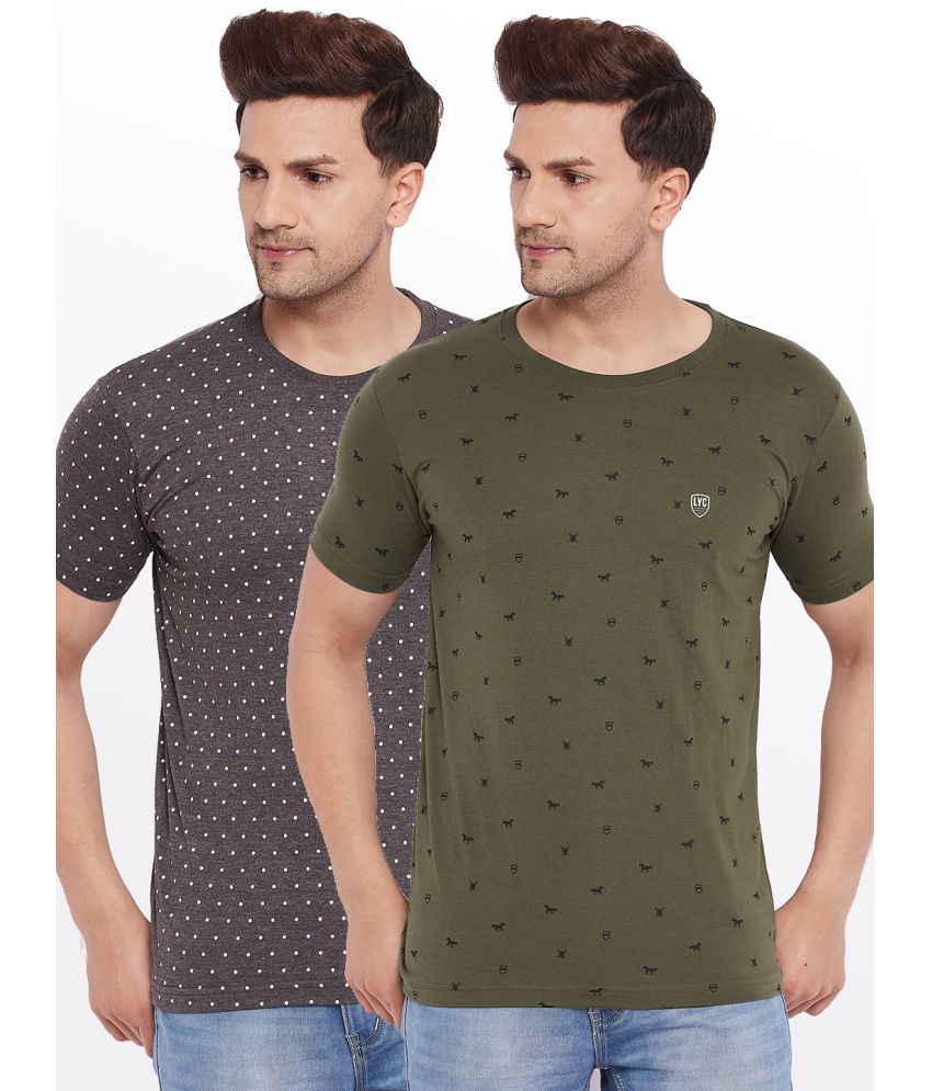     			Lycos - Cotton Blend Regular Fit Olive Men's T-Shirt ( Pack of 2 )