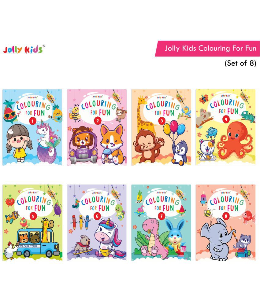    			Jolly Kids Colouring for Fun Books For Kids Set of 8| Each Book 64 Images| Colouring & Painting Books| Ages 3 - 8 Year