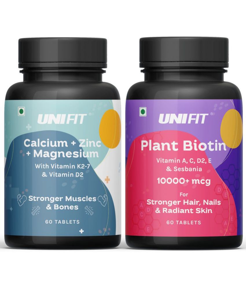     			Unifit Plant Biotin & Calcium Tablets for Skin care, Strong hair and Bone health for Men & Women (120 Tablets Combo Pack)