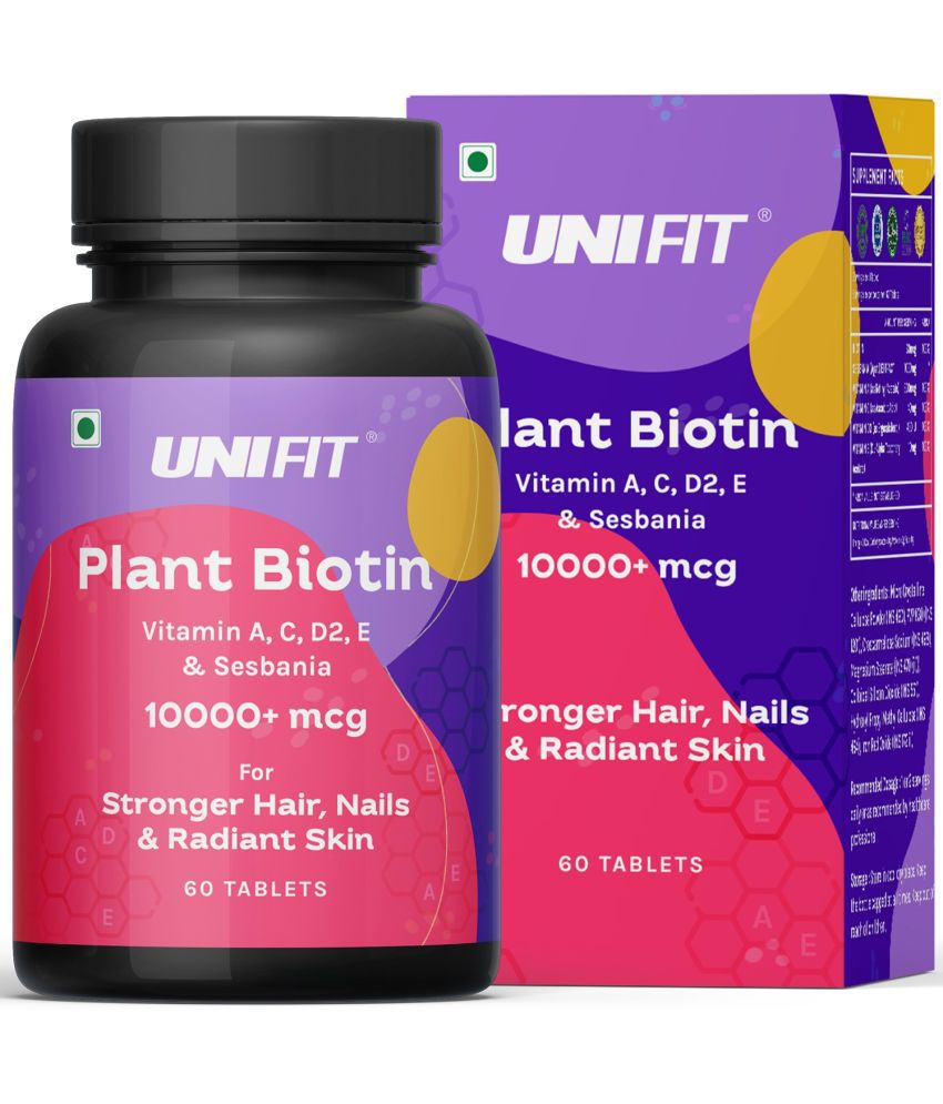 Unifit Plant Based Biotin 10000mcg tablets for glowing skin, strong Nails & Hair Growth for Women and Men (60 Tablets)