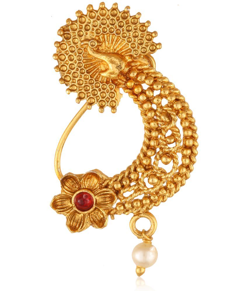     			Vighnaharta Gold with Artificial stone and beads  with Peals Alloy Maharashtrian Nath Nathiya./ Nose Pin for women {VFJ1090NTH-Press }