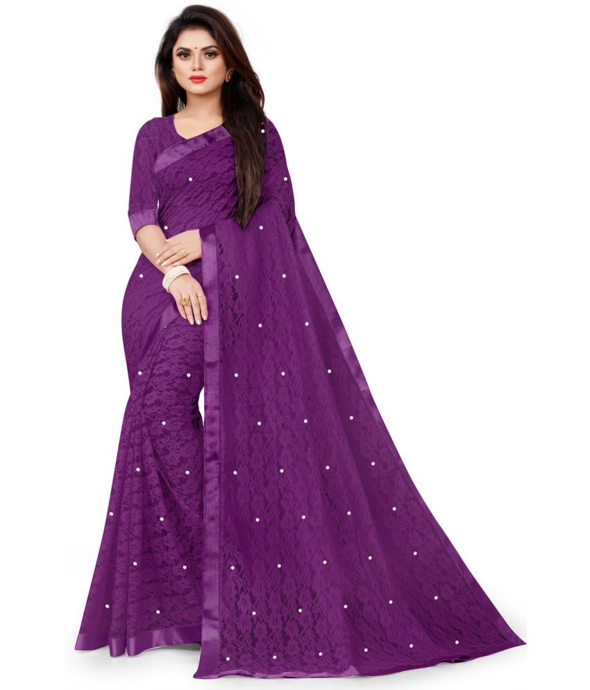     			vanraj - Purple Net Saree With Blouse Piece ( Pack of 1 )