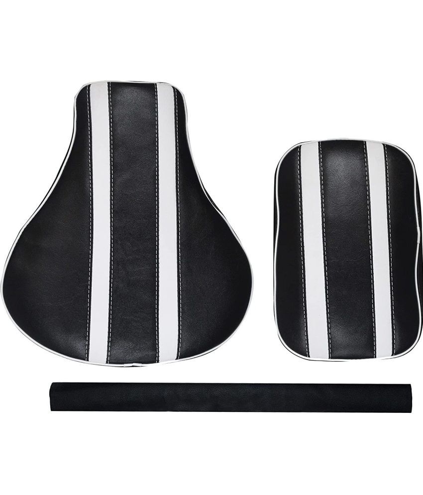     			AHL MOTORS Pure Bullet Stylish Dubble White Lining Black Seat Cover with Back Rest Foam Combo Set for Royal Enfield Classic 350/500cc