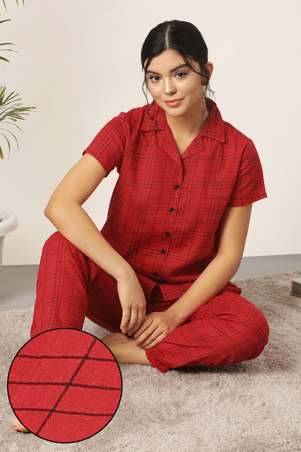     			Clovia Cotton Blend Nightsuit Sets - Red