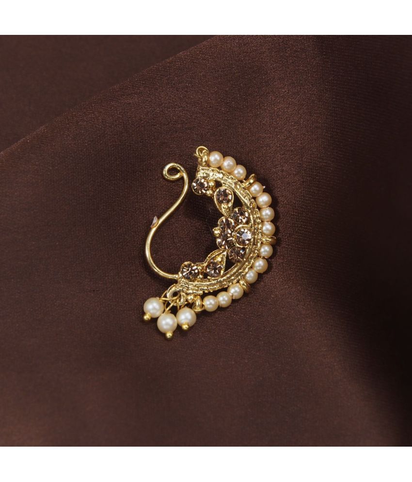     			I Jewels 18k Gold Plated Traditional Ethnic Bridal Nose Ring/Nath with Pearl Stone (NL46FL)