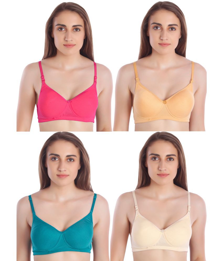     			MiEstilo - Cotton Blend Solid Multicolor Women's Lightly Padded Regular Back - Pack of 4