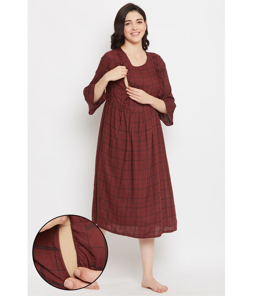     			Clovia Rayon Night Dress - Maroon