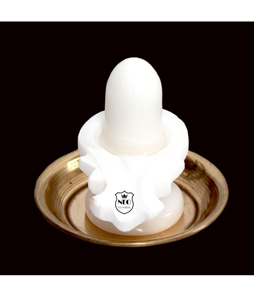     			Shivling White Marble 3" With Plate Brass Naag No. 2