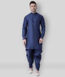 Hangup - Navy Silk Regular Fit Men's Dhoti Kurta Set ( Pack of 1 )