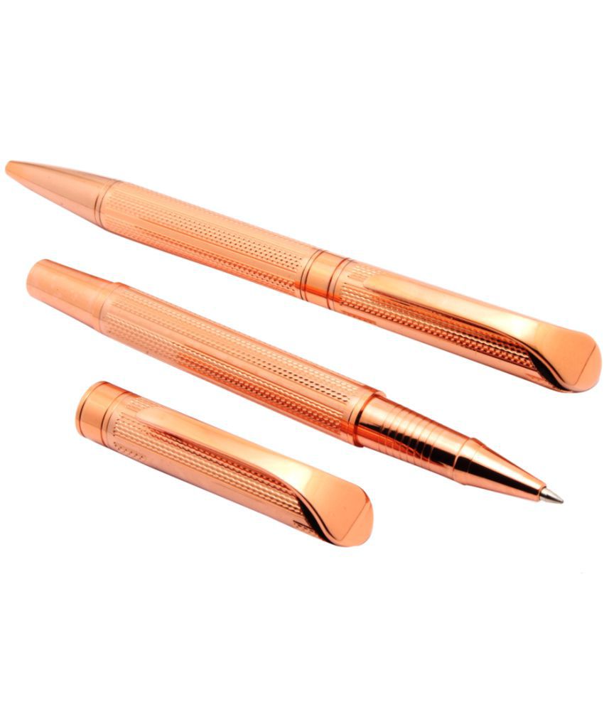     			Combo Of Studio Rose Gold Plated Roller ball & Ballpoint Pen With Blue Refill New