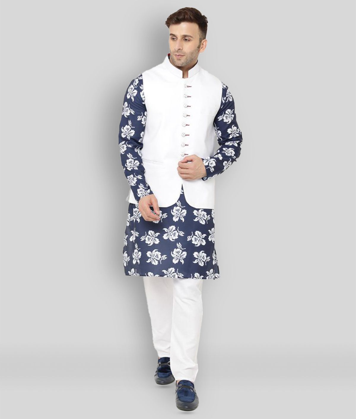     			Hangup - Blue Cotton Blend Regular Fit Men's Kurta Pyjama Set ( Pack of 1 )