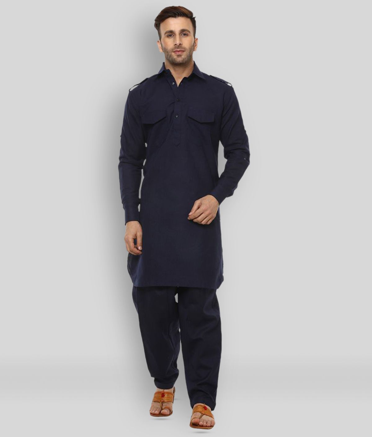     			Hangup - Navy Cotton Blend Regular Fit Men's Pathani Suit ( Pack of 1 )