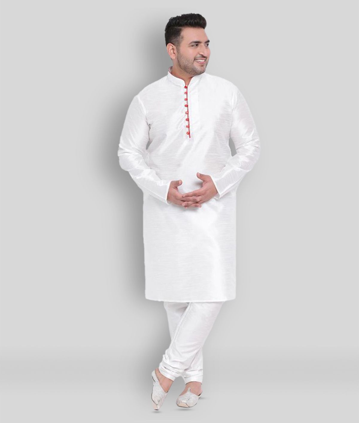     			Hangup - White Silk Regular Fit Men's Kurta Pyjama Set ( Pack of 1 )