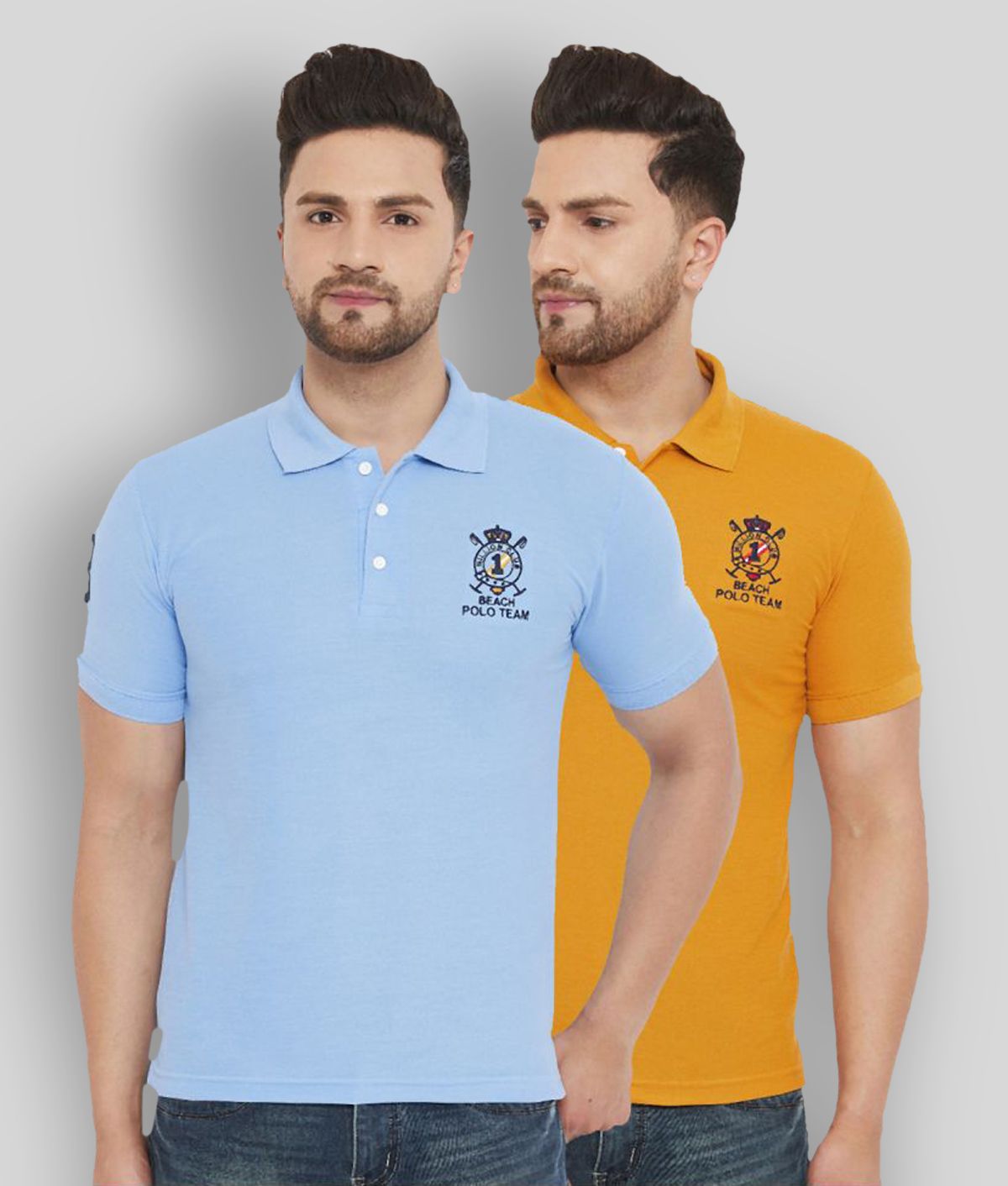     			The Million Club Pack of 2 Polyester Regular Fit Solid Half Sleeves Men's Polo T Shirt ( Blue )