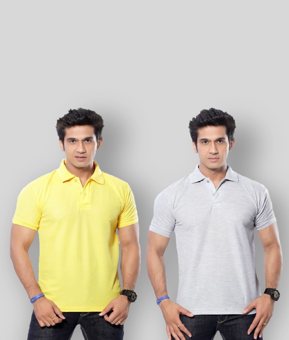     			in365 Pack of 2 Cotton Blend Regular Fit Solid Half Sleeves Men's Polo T Shirt ( Grey )