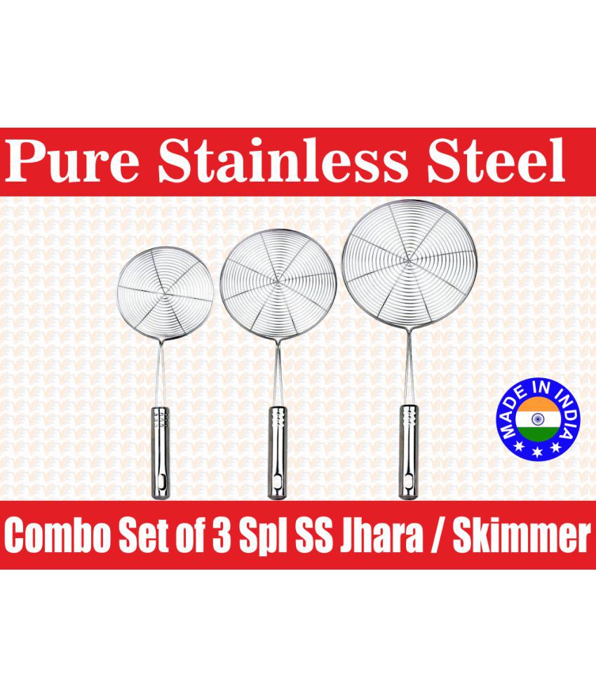     			Veer Combo Jhara Set - Stainless Steel Silver No Coating Kitchen Set ( Pack of 3 )