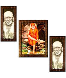 Indianara Sai Baba Wood Painting With Frame Set of 3