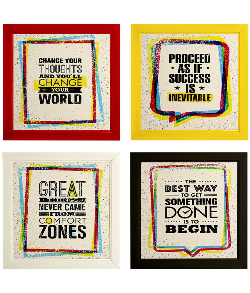     			Indianara Motivational Quotes Set of 4 Wood Painting With Frame