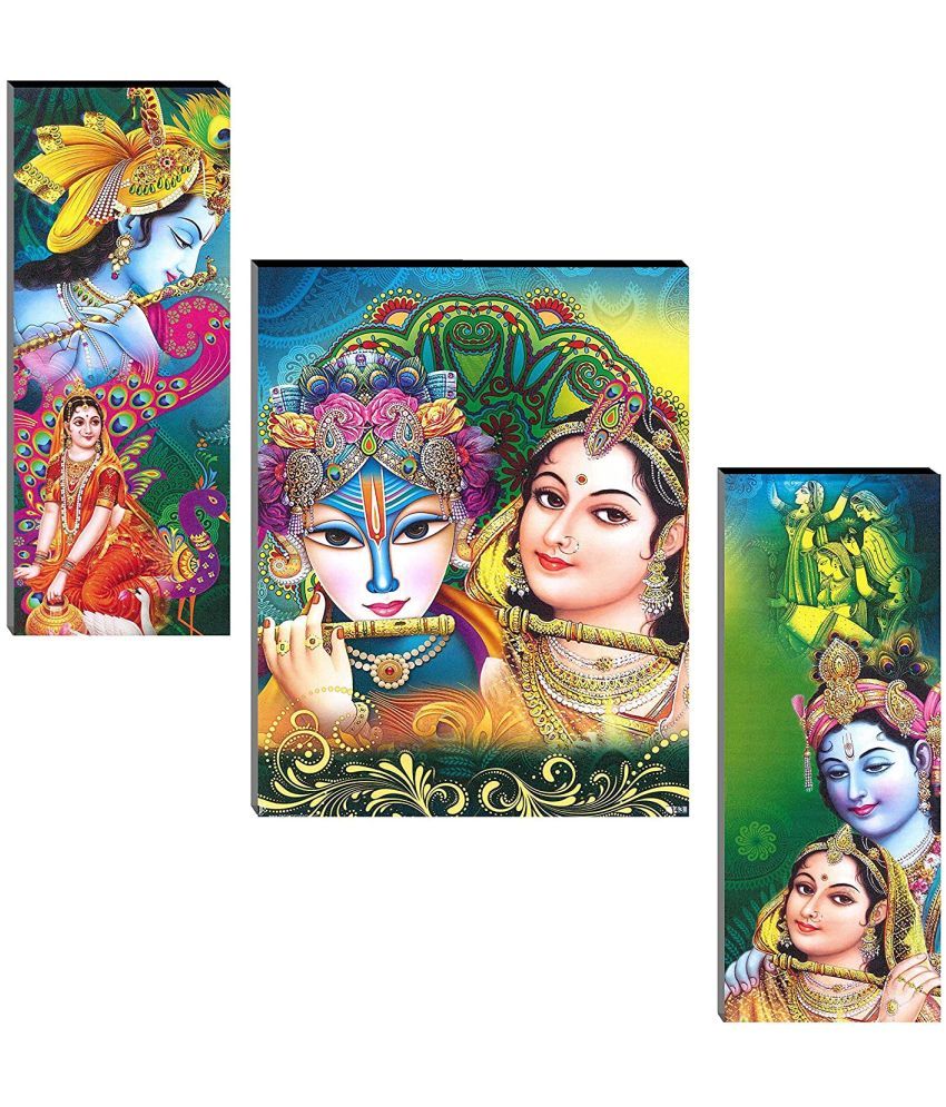     			Indianara Radha Krishna Set of 3 Wood Painting Without Frame