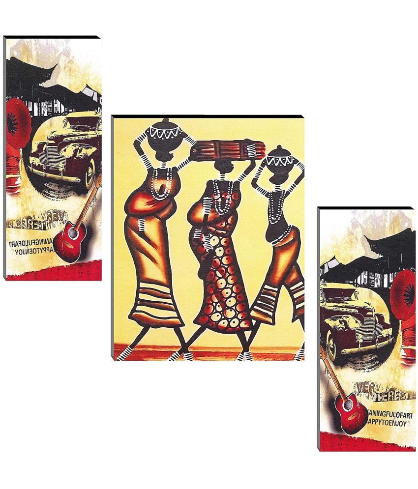     			Indianara Set of 3 Traditional Wood Painting Without Frame