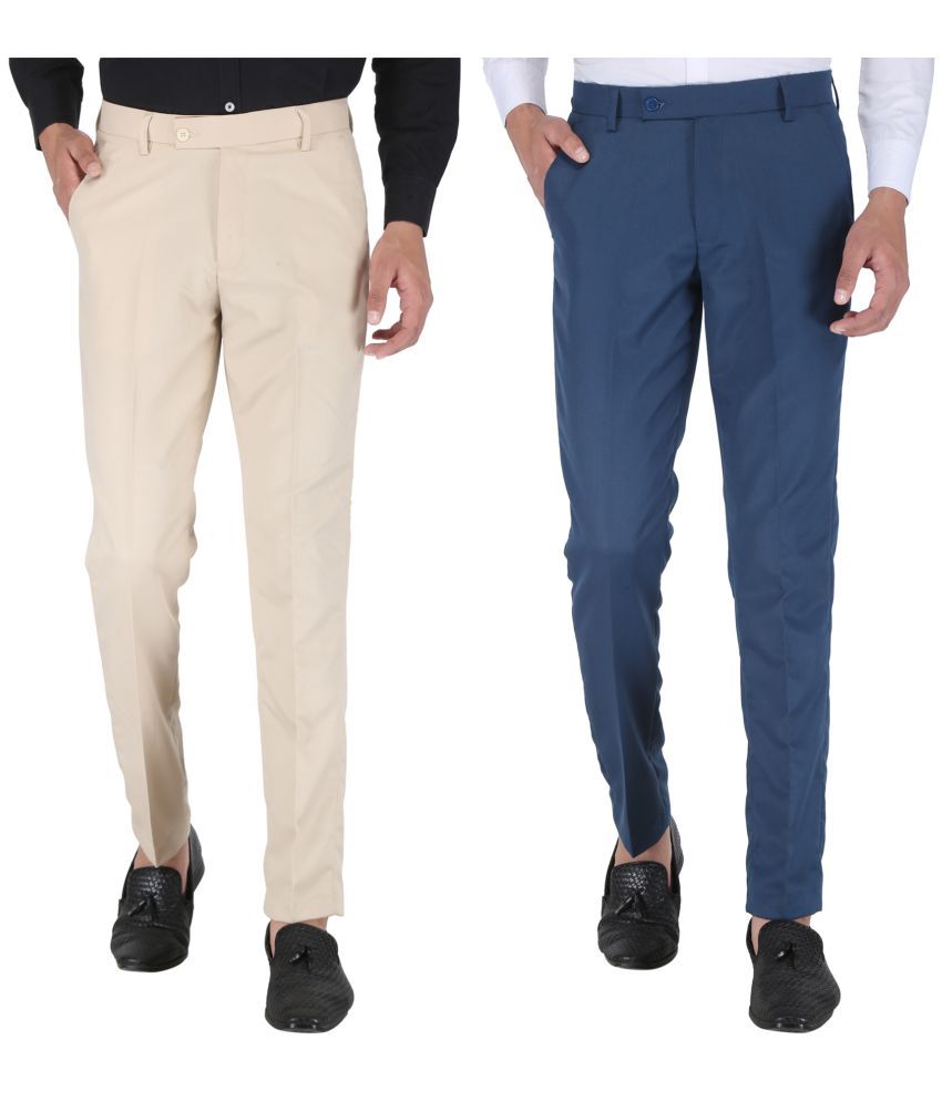     			Playerz - Multicolor Polycotton Slim - Fit Men's Formal Pants ( Pack of 2 )