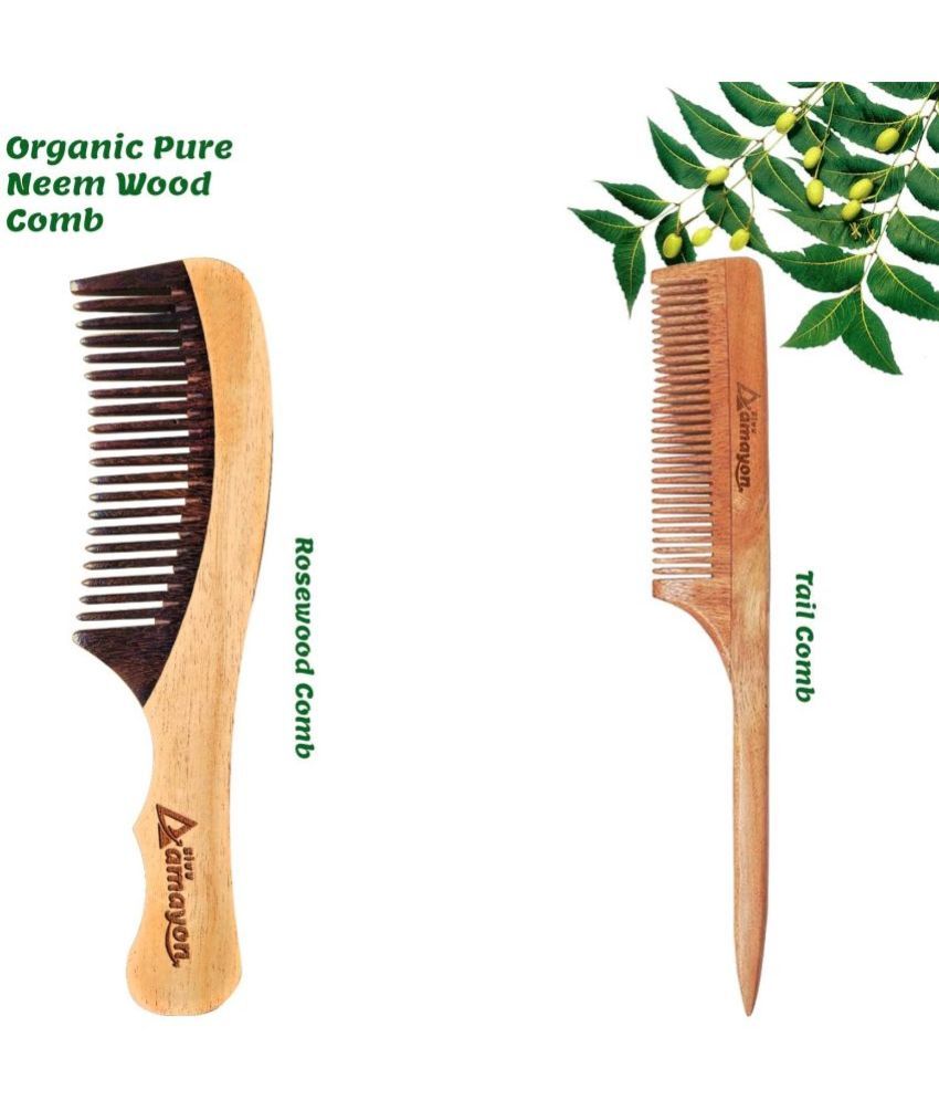 Best Neem Wood & Rosewood Comb Combo Set of 2 AntiBacterial Anti
