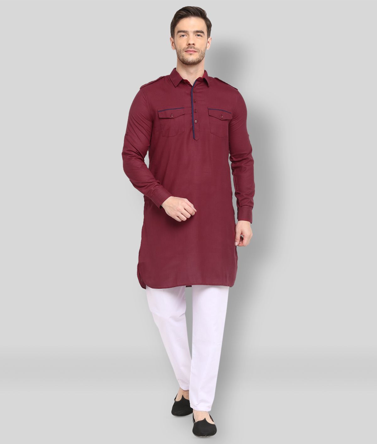     			Hangup - Maroon Cotton Regular Fit Men's Pathani Suit ( Pack of 1 )