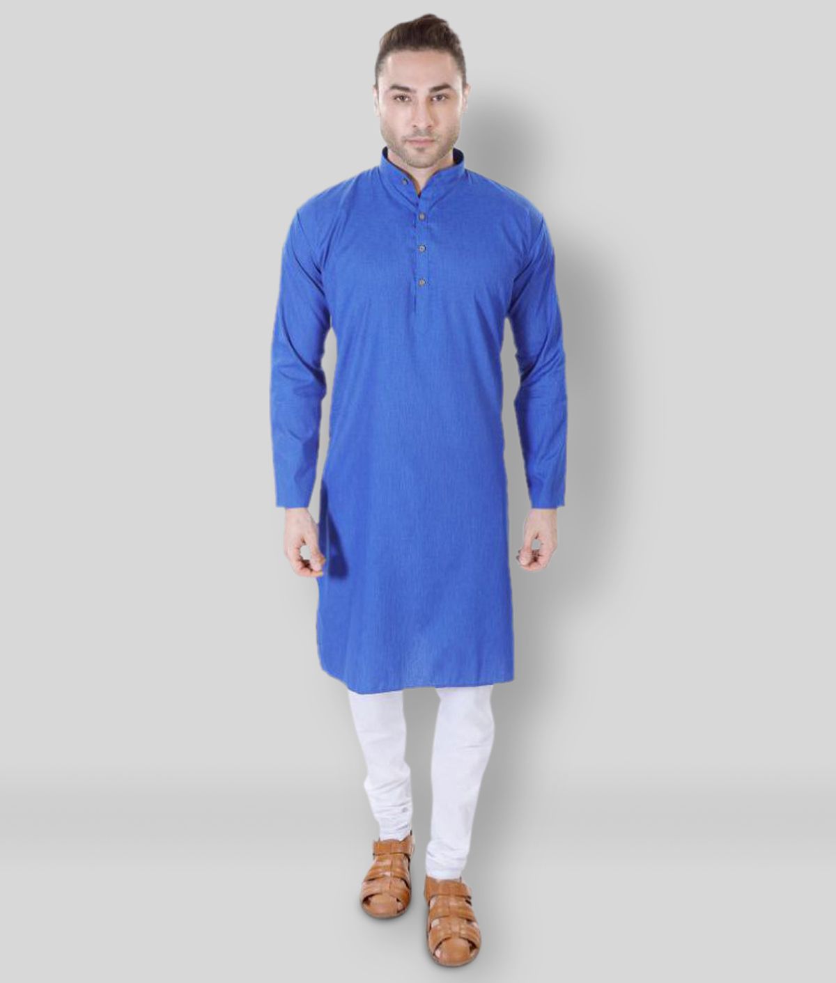     			Maharaja - Blue Linen Regular Fit Men's Kurta Pyjama Set ( Pack of 1 )
