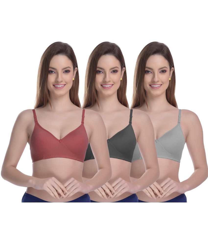     			Madam - Cotton Blend Solid Multicolor Women's Lightly Padded Regular Back ( Pack of 3 )