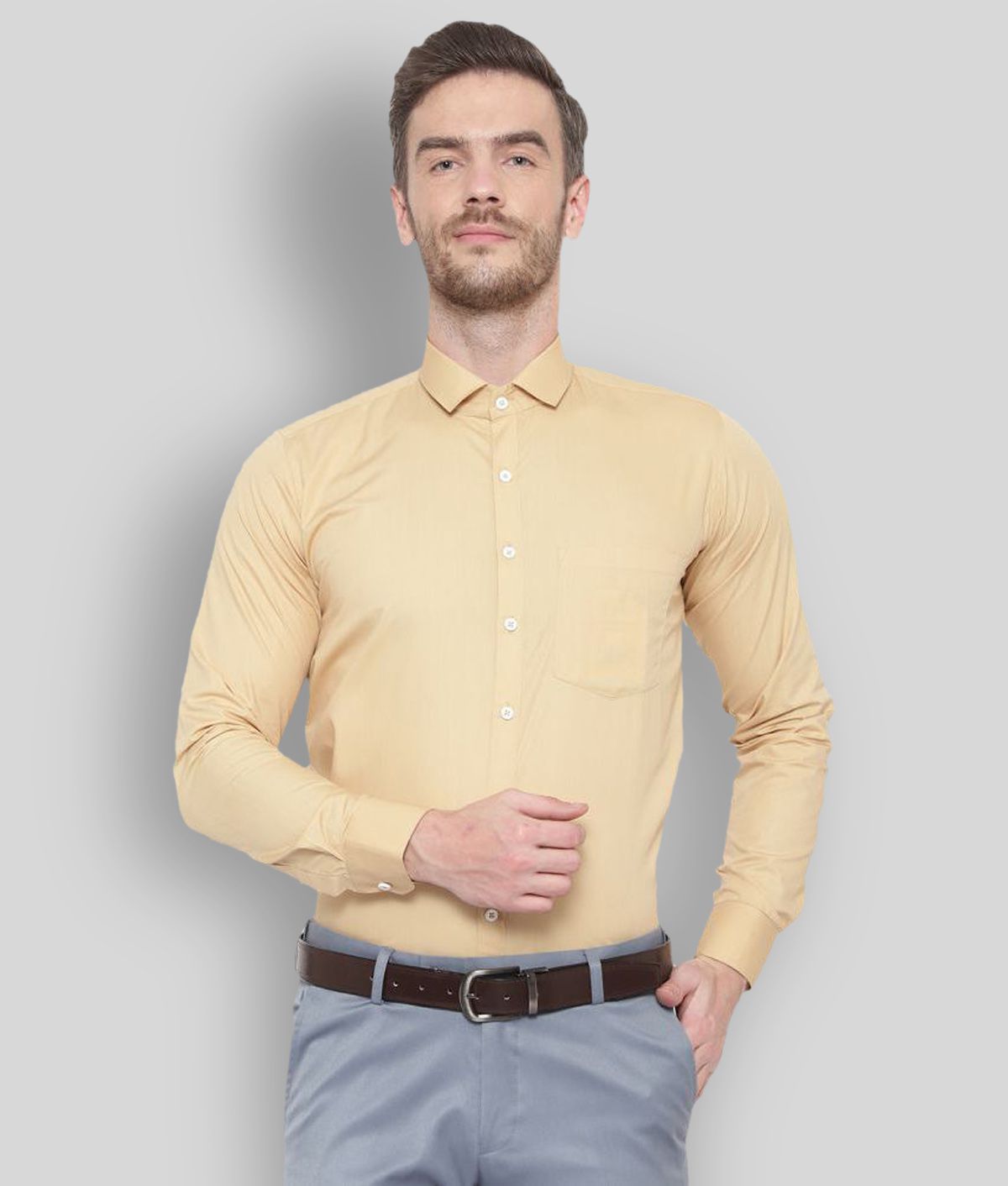     			SREY - Gold Cotton Slim Fit Men's Formal Shirt (Pack of 1)
