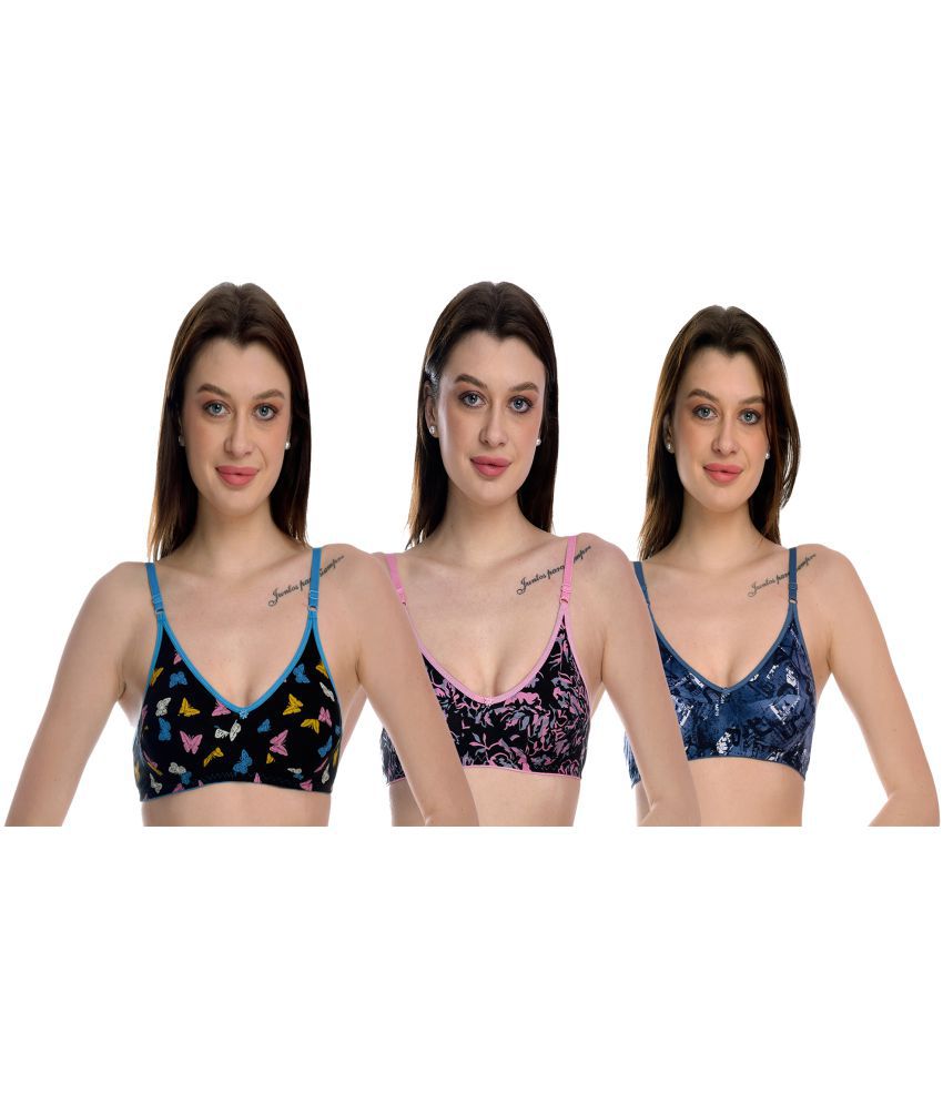     			Elina - 100% Cotton Solid Multicolor Women's Non Padded Regular Back ( Pack of 3 )