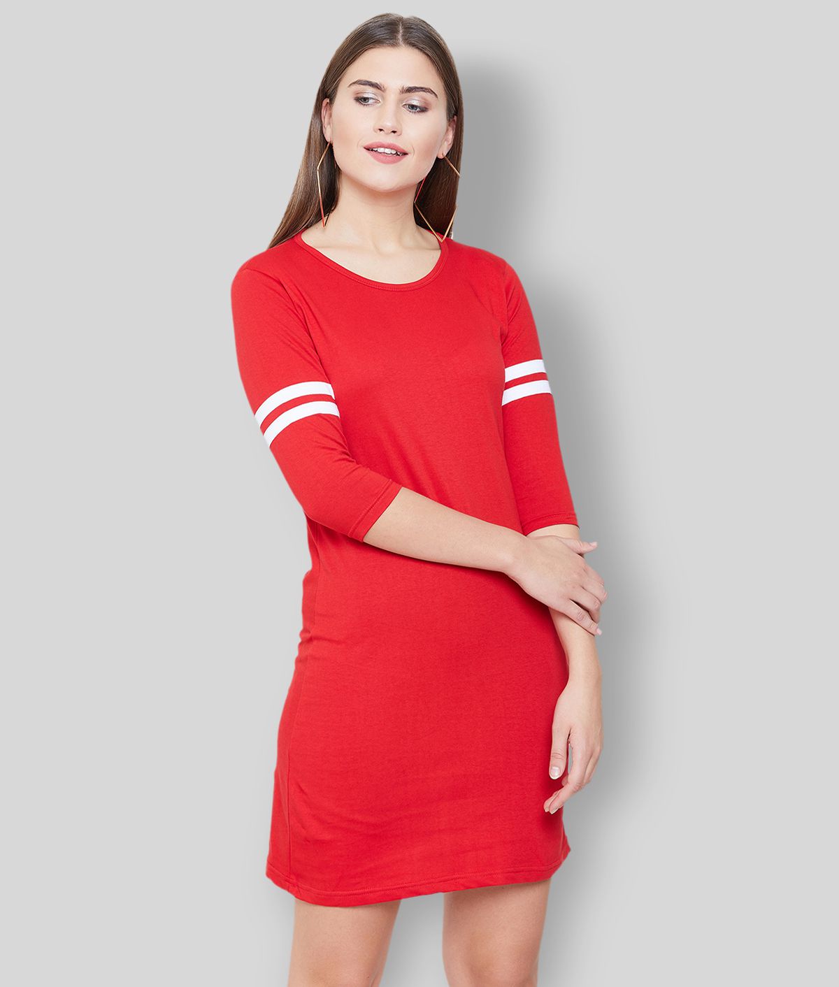 Jhankhi - Red Cotton Women's T-shirt Dress ( Pack of 1 )