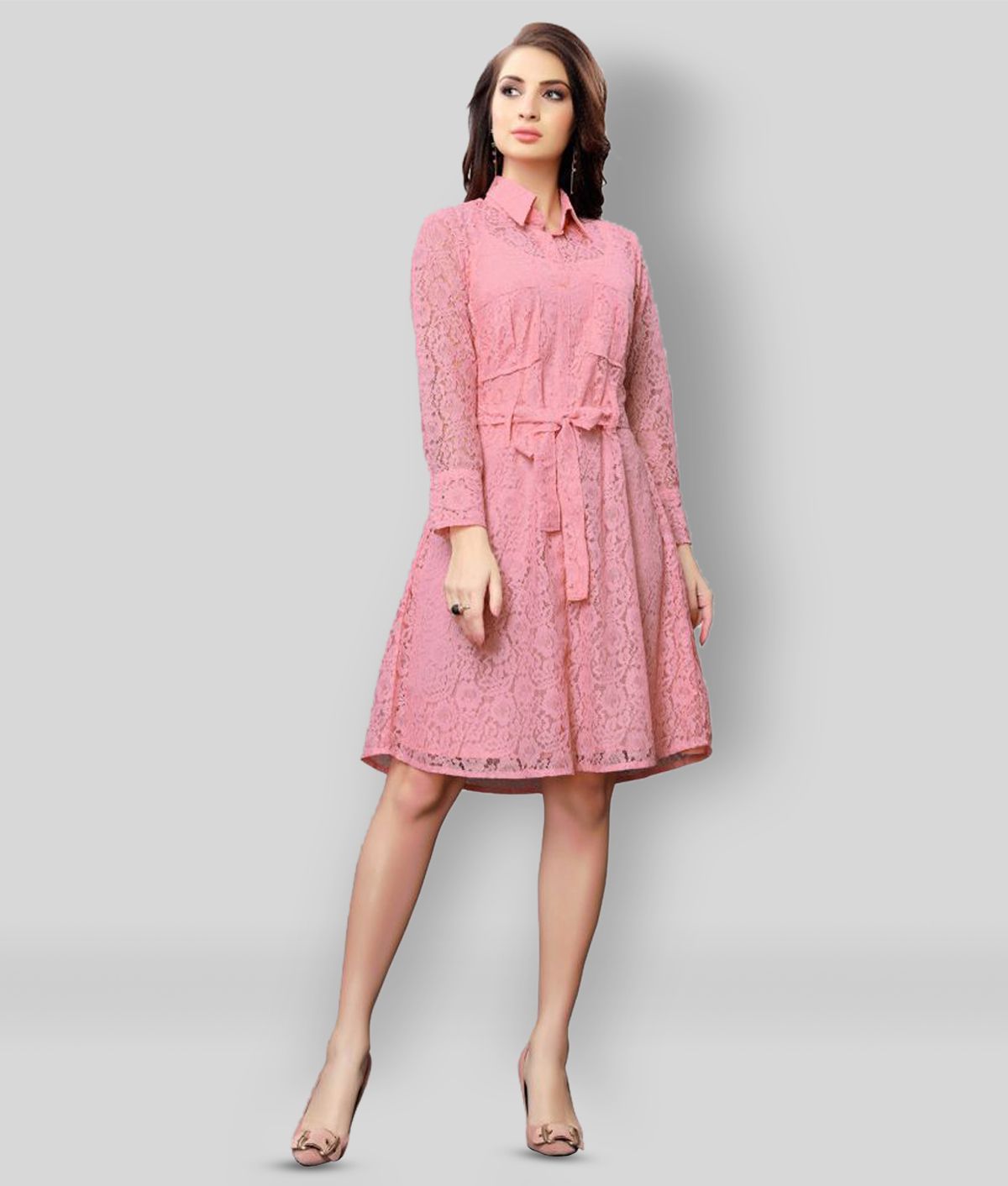     			Selvia - Peach Net Women's A- line Dress ( Pack of 1 )