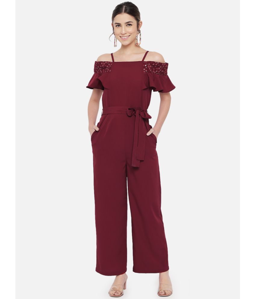 red polyester jumpsuit